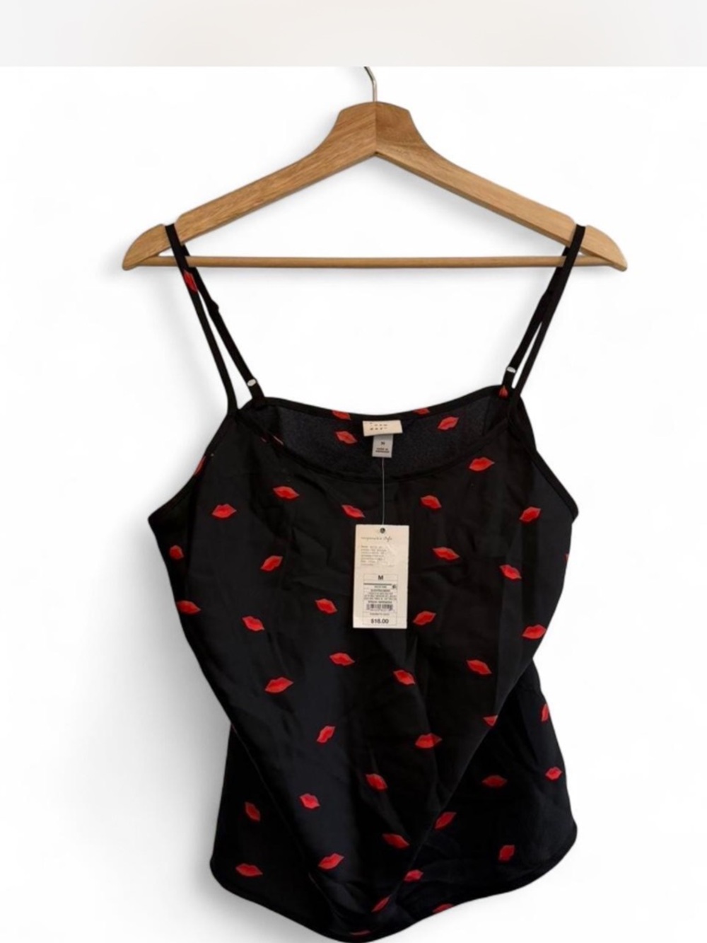 Target Black Satin Cami with Red Lip NWT